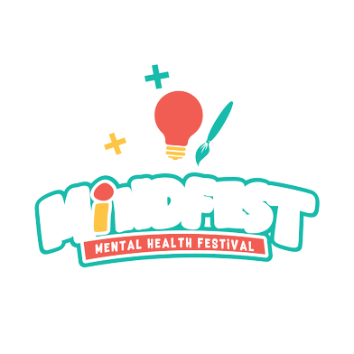 “Mindfest Mental Health Festival logo with a stylized light bulb, paintbrush, and colorful plus symbols above the word ‘Mindfest.’”
